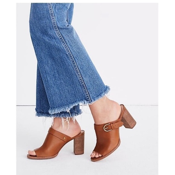 Madewell - Riley Slingback Mule Sandal Shoe Block Heel Peep Toe Leather Brown -6 - Picture 3 of 9